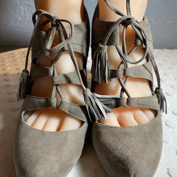 Plenty by Tracy Reese Paola Gray Lace Up Heels with Tassel Detail - Picture 2 of 16